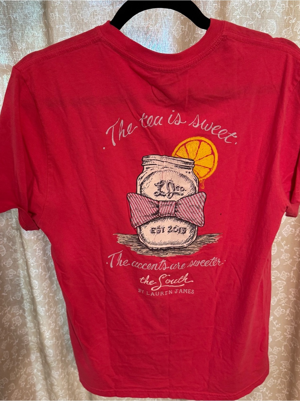 Lauren James Pink Sweet Tea Mason Jar Pocket Tee Size Large Preppy Southern